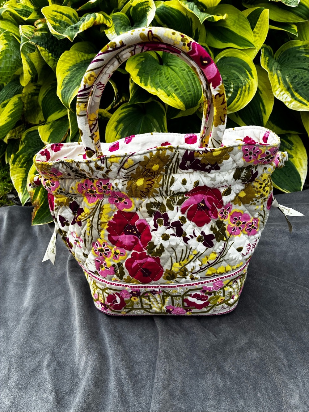 Vera Bradley Pink, Green & White Quilted Floral Drawstring Tote - Picture 7 of 12